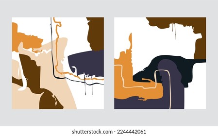 Conjunto de ilustraciones abstractas de arte digital minimalista para la decoración de paredes, postales o folletos.
