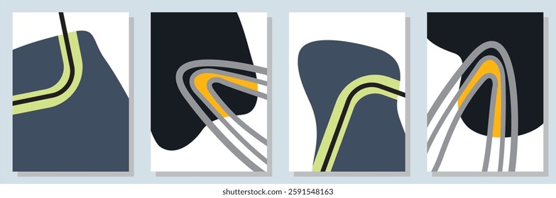 Set of abstract minimalist digital artwork illustrations for wall decoration, postcard, poster, brochure cover design and others.