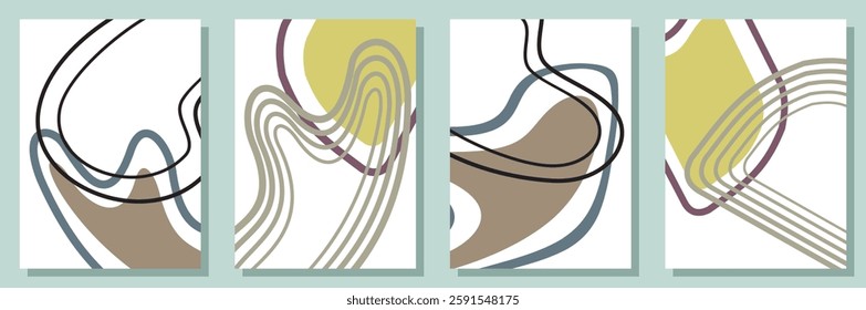 Set of abstract minimalist digital artwork illustrations for wall decoration, postcard, poster, brochure cover design and others.