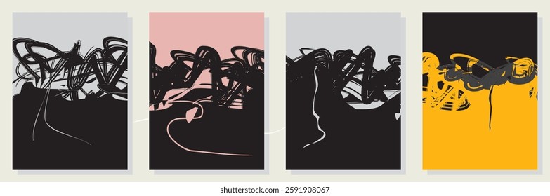 Set of abstract minimalist digital artwork illustrations for wall decoration, postcard, poster, brochure cover design and others.
