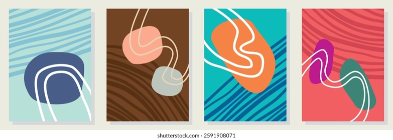 Set of abstract minimalist digital artwork illustrations for wall decoration, postcard, poster, brochure cover design and others.
