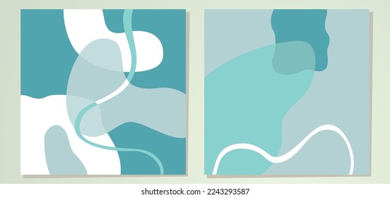 Set of abstract minimalist digital painted illustrations for wall decoration, postcard, background or brochure cover design. 

