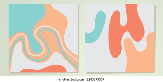 Set of abstract minimalist digital painted illustrations for wall decoration, postcard, background or brochure cover design. 
