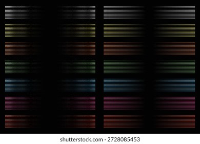 Conjunto de linhas tracejadas e pontilhadas minimalistas abstratas em várias ilustrações vetoriais de cores para elementos de design gráfico.