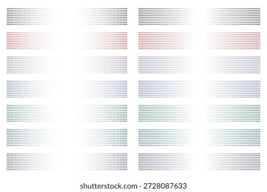 Conjunto de linhas tracejadas e pontilhadas minimalistas abstratas em várias ilustrações vetoriais de cores para elementos de design gráfico.