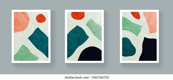 Set of abstract minimalist geometric posters. Mid-Century Modern Contemporary Art Vector Design. Bohemian style illustration with shapes.