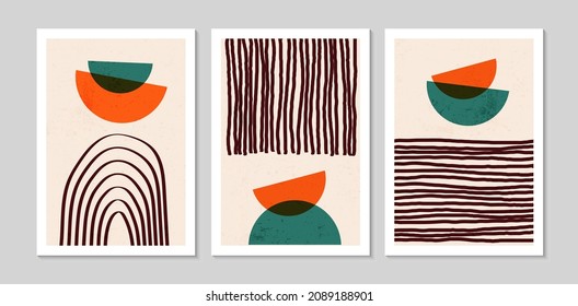 Set of abstract minimalist hand painted. minimalist 20s geometric design background for poster, wall decoration, postcard or brochure design. vector illustration