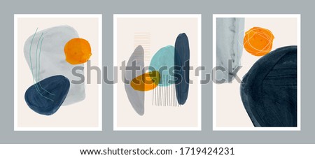 Set of abstract minimalist hand painted illustrations for wall decoration, postcard or brochure cover design. Vector EPS10.