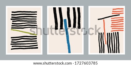 Set of abstract minimalist hand painted illustration for wall decoration, postcard or brochure design. Vector EPS10.