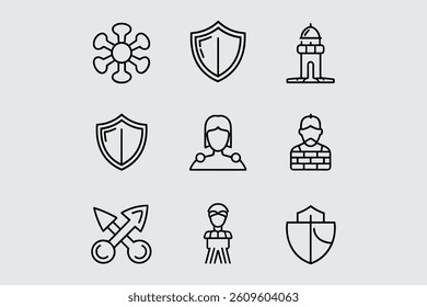Set Of Abstract Minimalist Icons Representing Security People And Places