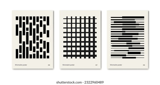 Conjunto de afiches abstractos minimalistas monocromáticos. Arte mural. Ilustración vectorial. Fondo de patrón de formas geométricas