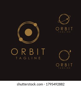 Set of Abstract minimalist motion orbit logo icon vector template on dark background