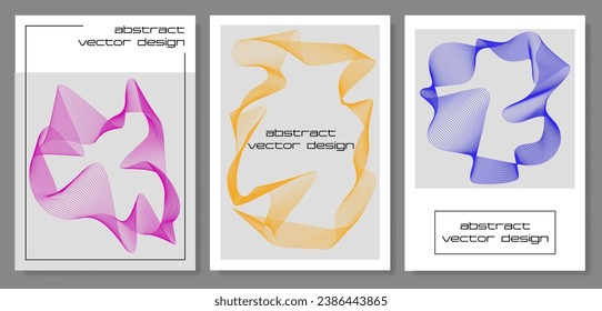 Set abstract minimalist posters with dynamic waves. Minimal futuristic design for flyer, brochure cover, background, wallpaper, typography. Vector illustration.