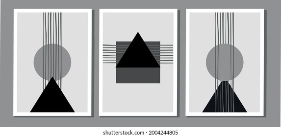
Conjunto de afiches abstractos y minimalistas con formas geométricas y líneas para el interior de la oficina o del hogar