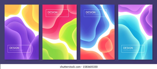 Set of abstract minimalist vector covers, brochure templates, flyers, backgrounds with liquid bubble shapes.