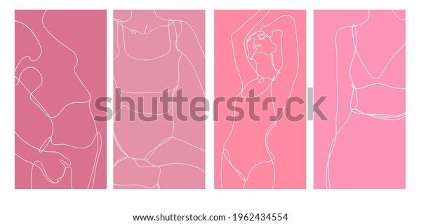 Set Abstract Minimalistic Female Figure Underwear Stock Vector Royalty