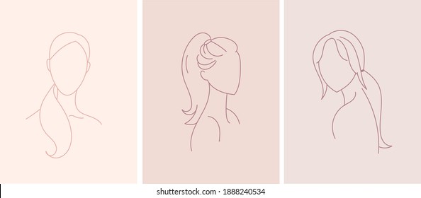Set of abstract minimalistic female. Vector set of abstract logo design templates in simple liner style. 