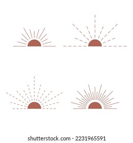 conjunto de signos abstractos de sol minimalista estilo boho