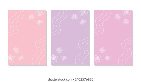 Conjunto de fondo y fondo de pantalla móvil abstracta con formas orgánicas y línea de dibujo a mano y flor en colores pastel. Mínima plantilla de diseño moderno con espacio para texto. Ilustración vectorial.