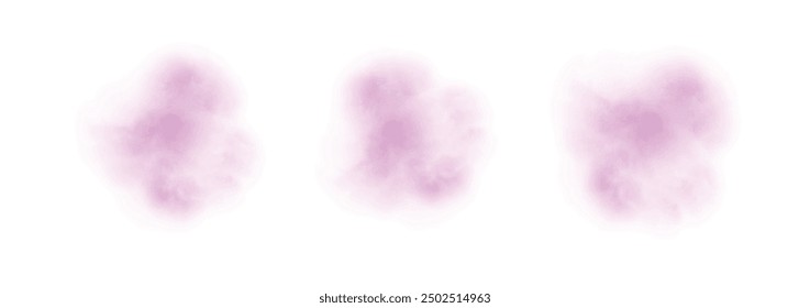 Set of abstract moderate magenta watercolor water splash on a white background. Vector watercolour texture in salad color. Ink paint brush stain.  Magenta splatters spot. Watercolor pastel splash