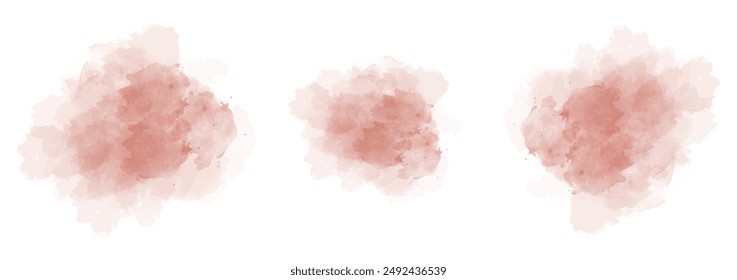 Set of abstract moderate red watercolor water splash on a white background. Vector watercolour texture in salad color. Ink paint brush stain. Moderate red splatters spot. Watercolor pastel splash