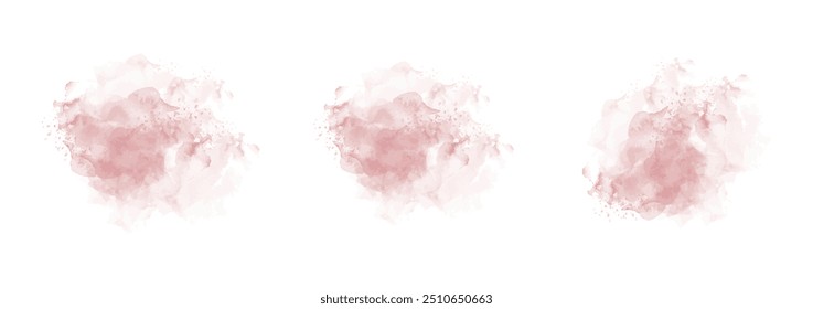 Set of abstract moderate red watercolor water splash on a white background. Vector watercolour texture in salad color. Ink paint brush stain. Moderate red splatters spot. Watercolor pastel splash