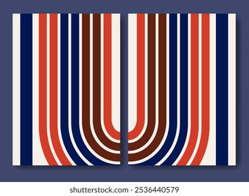 Conjunto de fondos abstractos de arte moderno con Formas geométricas simples de líneas. Diseño de colección retro