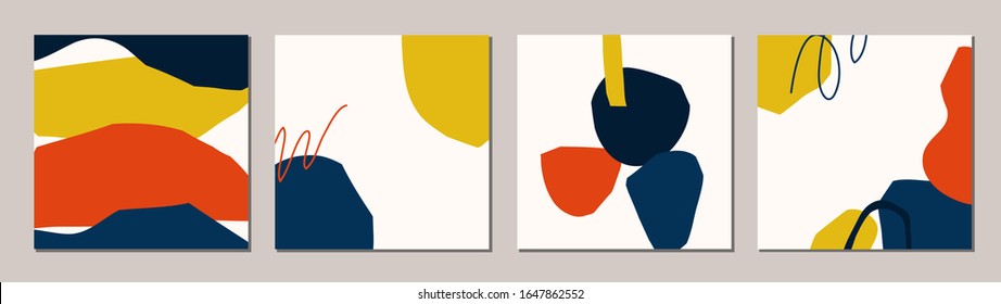 Conjunto de plantilla de diseño de fondo mínimo artístico moderno abstracto para publicaciones en medios sociales contenido. Diseño de formas geométricas estilo plano dibujado a mano. Ilustración vectorial para publicidad, marca