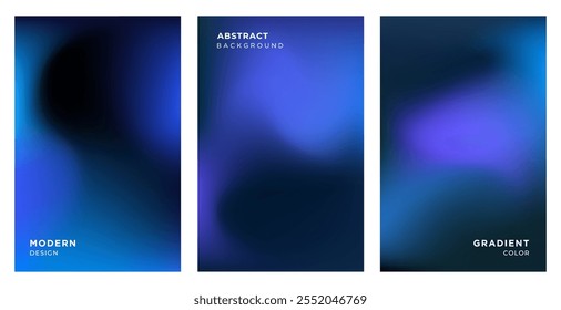Set of abstract modern background of gradient mesh. Blurred abstract black colored technology background. Colorful gradient for covers, wallpapers, branding, social media template