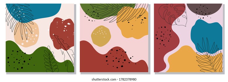 set abstract Modern background. Various forms of shapes, points, floral elements are drawn. Suitable for printing on a card, postcard, invitation, flyer. trendy vector illustration.