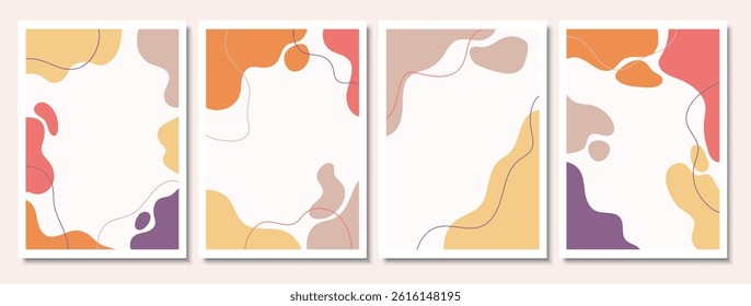 Set of abstract modern backgrounds with nature organic shapes and doodles. Cover template with copy space for text. Minimalist design for social media, stories , banner, poster, greeting card.