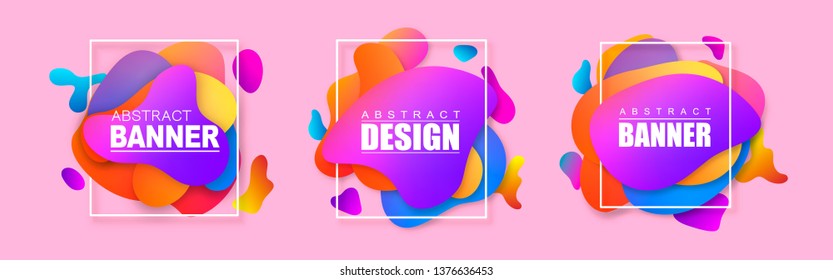 Set of abstract modern banners. Liquid shape banners isolated on pink background. Template ready for use in web or print design.