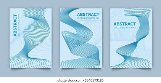 Set abstrakter, moderner Buchhüllen, Design, blaue Linien, Vektorhintergrund, minimales Template-Design für Cover oder Web