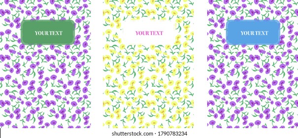 Conjunto de diseño abstracto moderno de cubierta con motivos florales. Diseño de libros, volantes, banners, folletos, fondo y cuaderno.