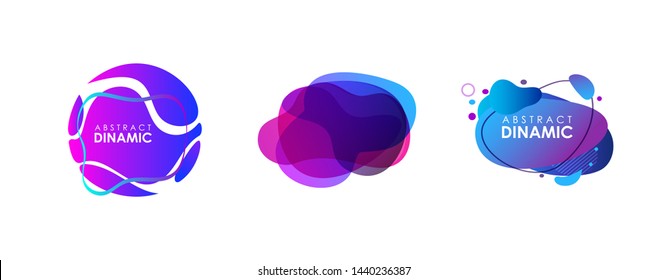 Set of abstract modern dynamic graphic elements. Blue and purple colored forms and line. Gradient abstract banners with flowing liquid shapes. Template for logo, flyer, presentation design. Vector