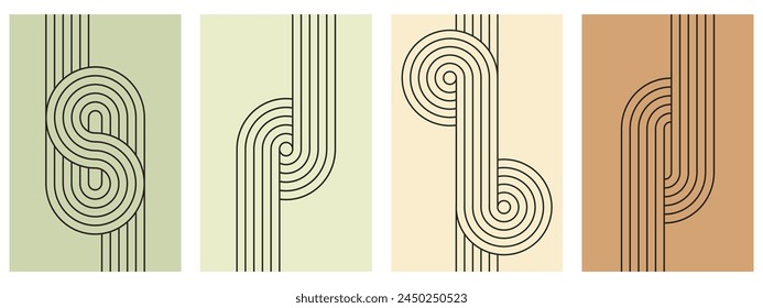 Set of abstract modern fashion posters. Geometric minimalistic vintage style. Retro design for wall decor, print, card, banner, cover, wallpaper, background. Vector illustration