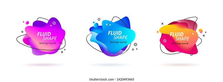 Set of abstract modern fluid banner with gradient color. Different liquid shape and line elements. Abstract vector illustration.