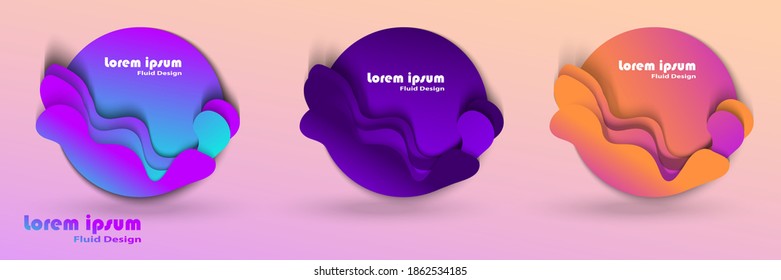 Set of abstract modern fluid design elements. Dynamical colored forms and line. Gradient abstract banners with flowing liquid shapes. Template for the design of a logo, flyer or presentation. Vector.