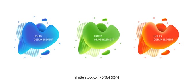 Set of abstract modern fluid graphic elements. Dynamical colored forms and line. Gradient abstract banners with flowing liquid shapes. Template for the design of a logo, flyer or presentation. 3d mesh