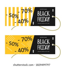 Set of abstract modern flyers Black Friday with lettering in memphis style .. Vector flat illustration.