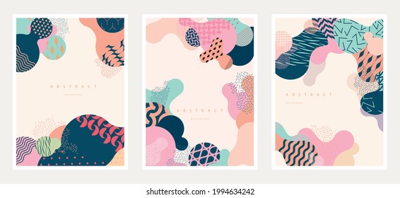 Satz abstrakter, moderner geometrischer Hintergründe mit gemusterten Formen. Helle grafische Illustration.