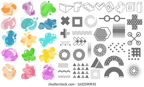 Set of abstract modern geometric elements and color shapes. Gradient abstract banners with flowing liquid shapes.