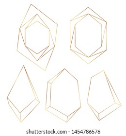 Set of abstract modern geometric golden frames isolated on white. Borders for wedding invitations or greeting cards. 