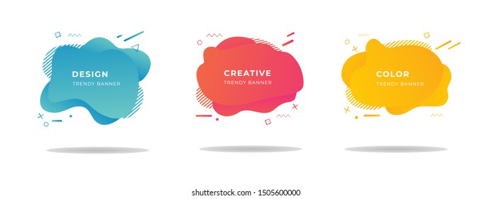 Set of abstract modern geometric graphic element banners. Dynamical colored forms and line with flowing liquid shapes. Template for the design of a logo, flyer or presentation - vector illustration