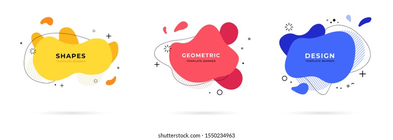 Set of abstract modern geometric graphic element banners. Dynamical colored forms and line with flowing liquid shapes. Template for the design of a logo, flyer or presentation - vector illustration
