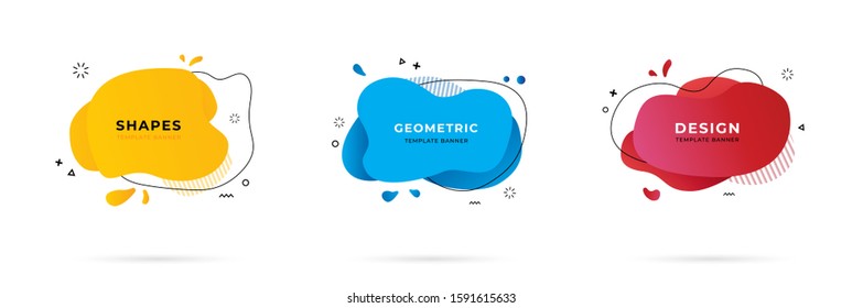 Set of abstract modern geometric graphic element banners. Dynamical colored forms and line with flowing liquid shapes. Template for the design of a logo, flyer or presentation - vector illustration