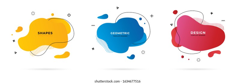 Set of abstract modern geometric graphic element banners. Dynamical colored forms and line with flowing liquid shapes. Template for the design of a logo, flyer or presentation - vector illustration