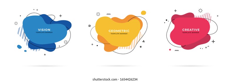 Set of abstract modern geometric graphic element banners. Dynamical colored forms and line with flowing liquid shapes. Template for the design of a logo, flyer or presentation - vector illustration