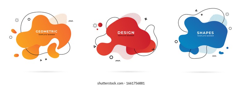 Conjunto de banners abstractos de elementos gráficos geométricos modernos. Formas de color dinámico y línea con formas líquidas fluidas. Plantilla para el diseño de un logotipo, volante o presentación - ilustración vectorial