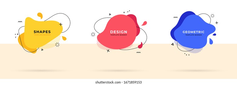 Set of abstract modern geometric graphic element banners. Dynamical colored forms and line with flowing liquid shapes. Template for the design of a logo, flyer or presentation - vector illustration